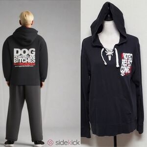 HTF Dog Fighters are "Witches" PIT Gordon Shell Black Lace-up V-neck Hoodie M